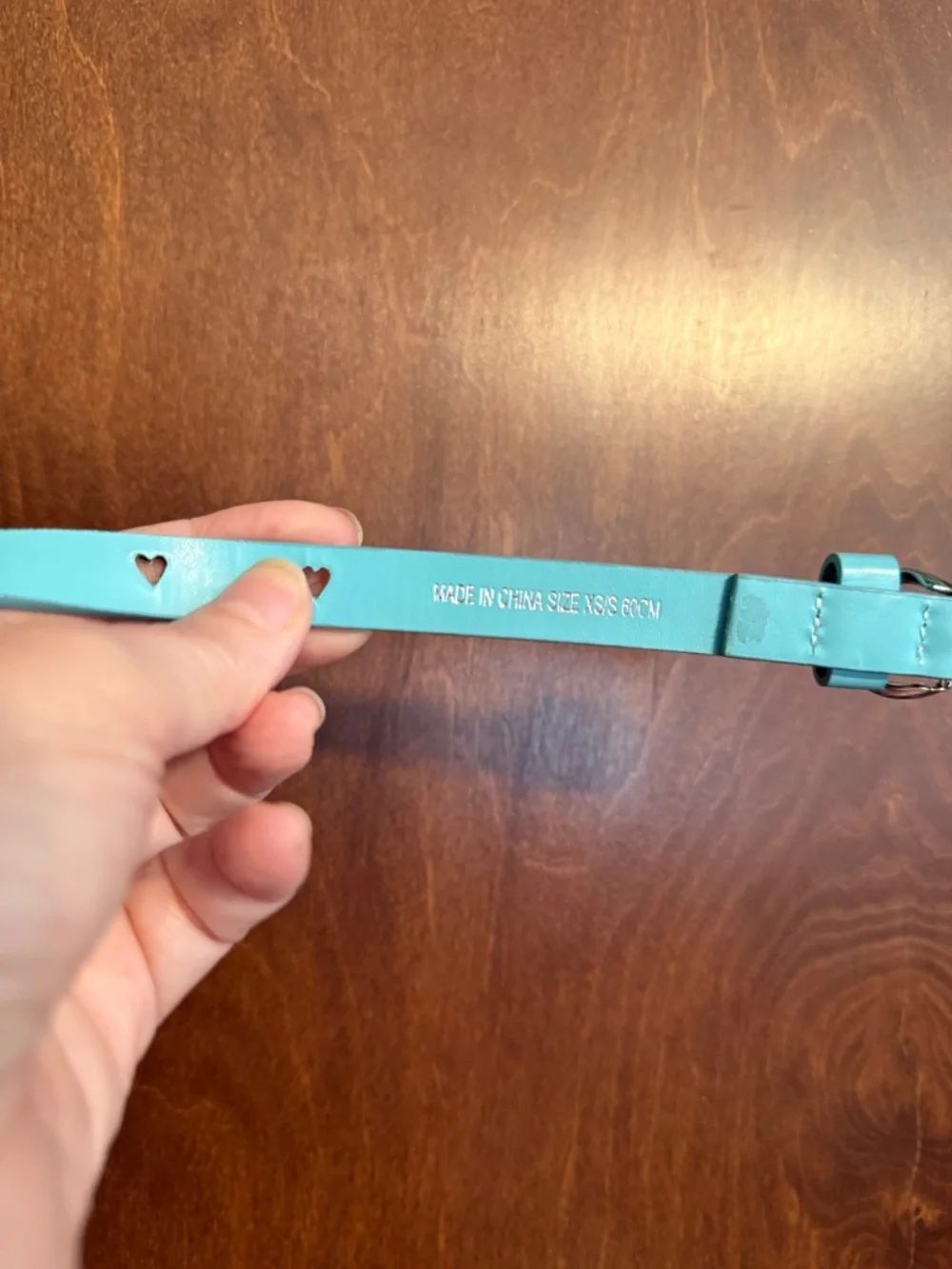 Cute aqua belt with heart cutouts xm/s 60 cm